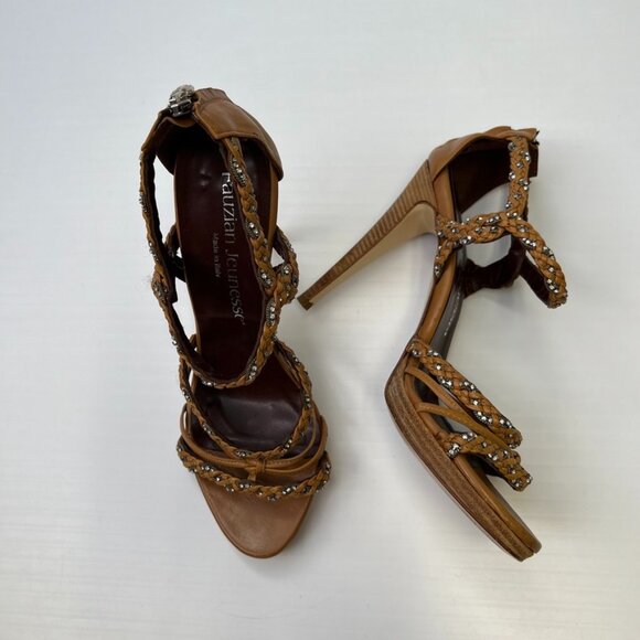 Fauzian Jeunesse Shoe Women 10 Sandal Ankle Strap Italy Open Stones 40.5 Core Ex - Picture 1 of 15